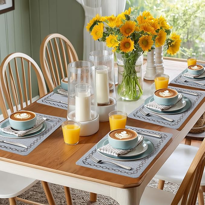 Placemats Set of 4, Heat Resistant & Waterproof Table Mats for Dining, Non Slip Scratch Proof Place Mats for Kitchen, Easy to Clean - Outdoor,Indoor Use（17x12 Inch）