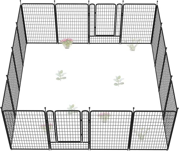 FXW Garden Fence Outdoor for The Yard – 50in(H) x 41.7ft(L) Heavy Duty Metal Animal Barrier for Dog and Rabbit, Decorative Dog Fence, 16 Panels, Black