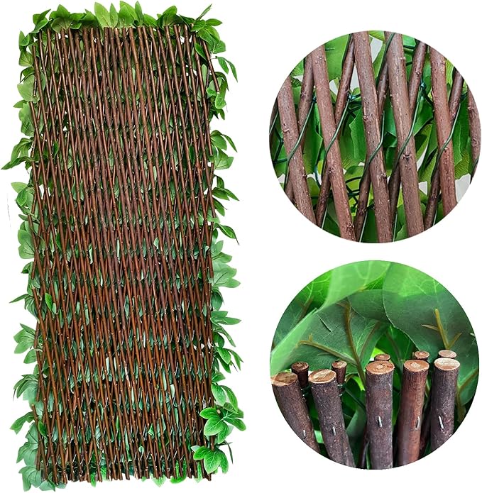 Expandable Fence Privacy Screen for Balcony Patio Outdoor,Decorative Faux Ivy Fencing Panel,Artificial Hedges (Single Sided Leaves) (4, Peony Leaf)