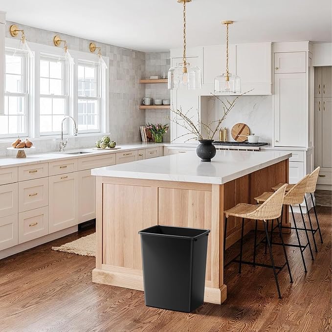 ROOMTEC 35QT Kitchen Trash Can, Sturdy and Lightweight Slim Trash Can, Trash Cans for Kitchen, Workspace, Bathroom, Office, Easy to Clean, 2-Pack, Black