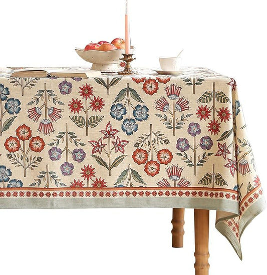 French Linen Rectangle Tablecloth,Vintage Colorful Multiple Prints Soft and Durable Tablecloths,Decor Table Cover for Kitchen,Dining,Tea Party,Thanksgiving,Christmas,55"*79"-Lohi