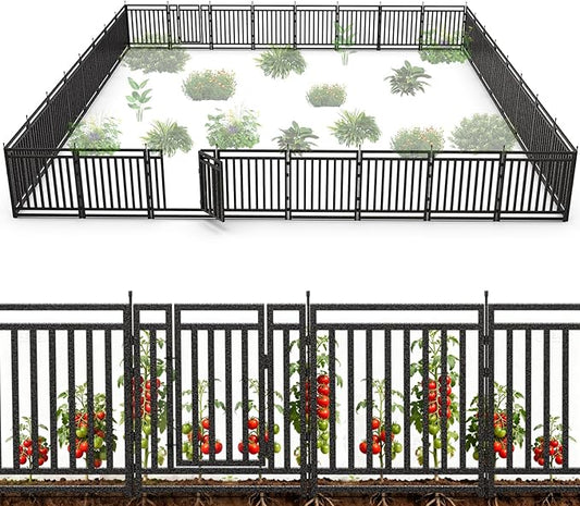Garden Fence 32in (H) x 72ft (L), 28 Panels + 4 Gates, Durable Outdoor Yard Barrier, Secure Garden Fencing Weather-Resistant Fence Ideal for Pets, Privacy & Decoration, Black Silver