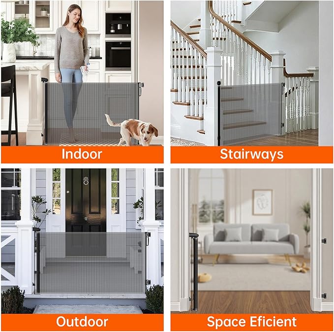 Retractable Safety gate, pet/Dog/cat Temporary Door, Baby Safety Temporary Door,for Doorways and Stairs,Expands to 55.1" Wide,One-Hand Operation,Easy Installation(Black 33.5"x55.1")