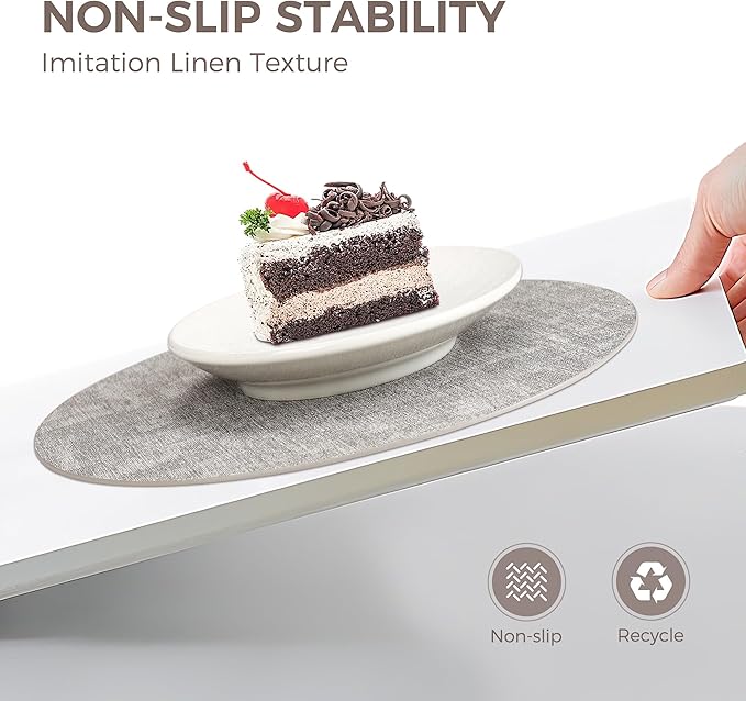 13" Round Placemats Set of 8, Reversible Faux Leather Heat Resistant Table Mats, Waterproof Oilproof Wipeable Table Protective Placemats for Vinyl, Washable for Indoor & Outdoor Use (8, Light Grey)