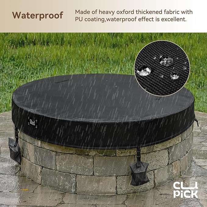 Outdoor Firepit Covers Round,In Ground Heavy Duty Waterproof Fire Pit Cover,Suitable for 50-55 Inch Round Built in Stone Firepits,Black