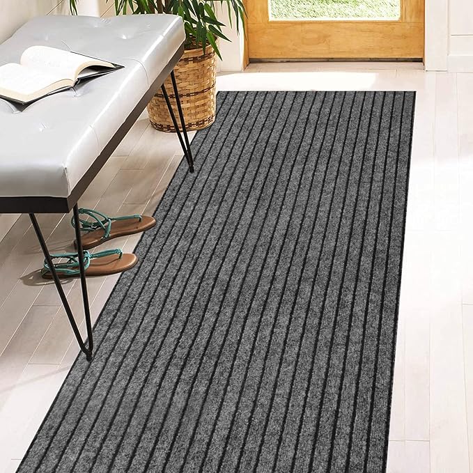 3' x 44' Runner Rugs with Rubber Backing, Indoor Outdoor Utility Carpet Runner Rugs, Stripe Gray, Can Be Used as Aisle for The RV and Boat, Laundry Room and Balcony