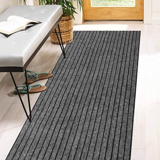 3' x 43' Runner Rugs with Rubber Backing, Indoor Outdoor Utility Carpet Runner Rugs, Stripe Gray, Can Be Used as Aisle for The RV and Boat, Laundry Room and Balcony