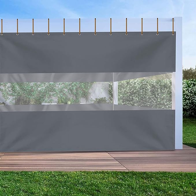 Covers & All Outdoor Clear Panel Curtain, 12 oz Vinyl Outdoor Curtains for Patio, Weather Resistant Waterproof Tarp with Brass Grommets for Pergola, Porch, Gazebos, Balcony (8'H x 8'W Feet, Gray)