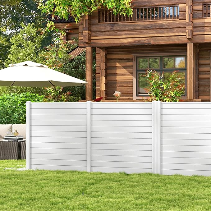 Giantex Air Conditioner Fence 2 Panels - 48''W x 48''H Outdoor Privacy Screen with Upgraded Metal Stakes, PVC Trash Can Enclosure, Decorative Garden Fences for Patio Lawn AC Unit Pool Pump, White