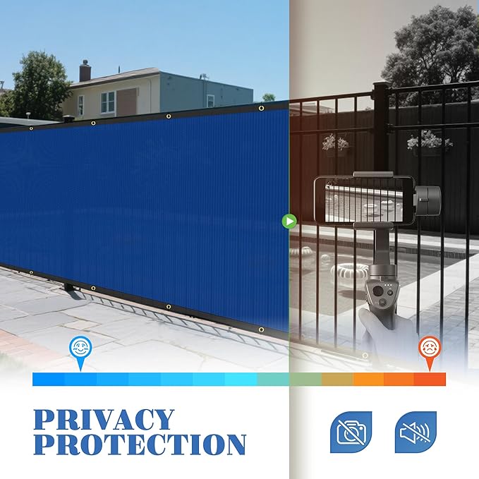 ECOOPTS 4'x124' Privacy Fence Screen Windscreen with Copper Grommets, Fit for Commercial Fence and Residential Garden Outdoor 90% UV Blockage, Cable Zip Ties Included (Blue)