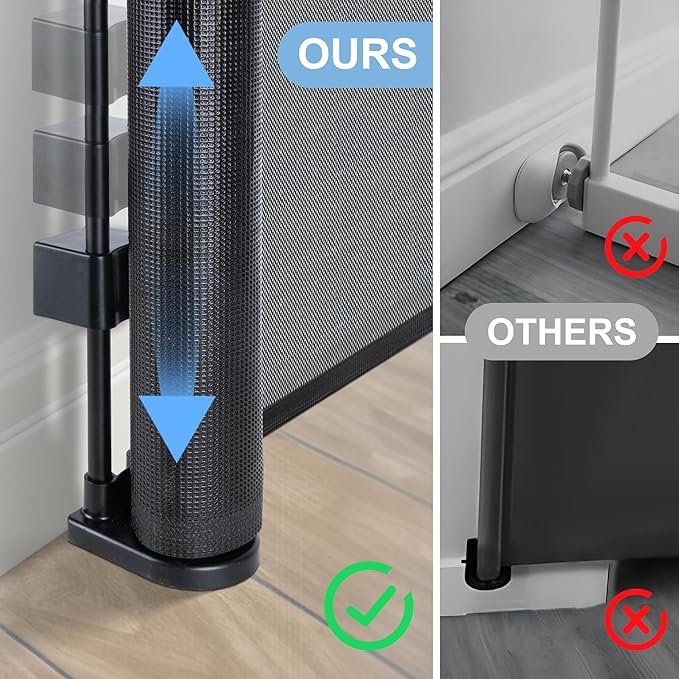 71 inches Extra Wide Retractable Baby Gate, 34 inches Tall Pet Gate for Stairs, Hallways, Kitchens, Safety Mesh Barrier for Kids and Dogs, Indoor Outdoor Use, Black