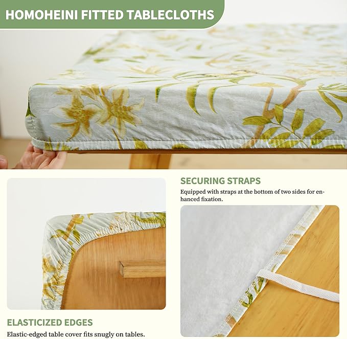 Rectangle Picnic Table Cloth, Elastic Waterproof Fitted Vinyl Tablecloths for 8 Foot Tables, Wipeable Flannel Backed Table Covers for Dining, Camping, Outdoor(Leaves,30"x96")