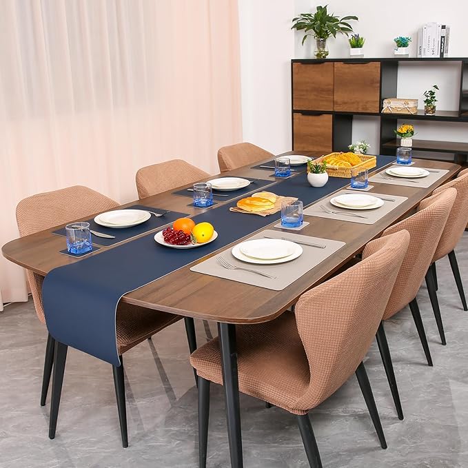 Myir JUN Table Runner Double Sided Vinyl Runner Table 55 Inch Long Runner for Table Washable Waterproof Non-Slip for Home Decorations Light Gray Blue,12 x 55 inch