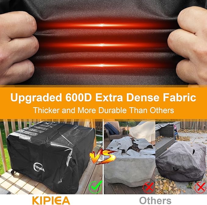 Kipiea Square Fire Pit Cover - Upgraded 600D Strong Tear Resistant, 100% Waterproof Fire Pit Table Cover, UPF 50+ Outdoor Firepit Cover Square Fading Resistant, 44" L x 44" W x 24" H