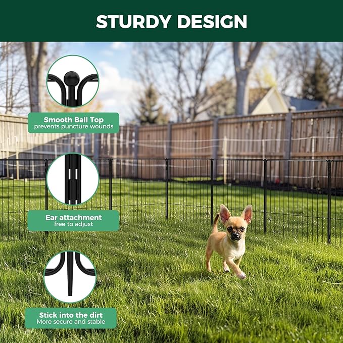 FXW Decorative Garden Fence for Yard - 24in(H) x 14.8ft(L) 8 Panels - Metal Fencing Panels - Animal Barrier Border for Dogs & Rabbits, Flower & Plant Edging