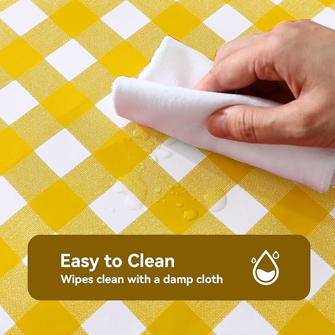 Romanstile Rectangle Vinyl Tablecloth, 100% Waterproof Buffalo Gingham Plastic Table Cloth, Heavy Duty Wipeable Checkered Table Covers for Outdoor, Camping, Picnic, Patio - 54 x 120, Yellow and White