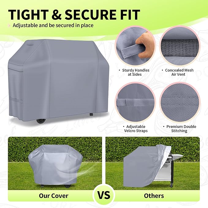 NEXCOVER Barbecue Gas Grill Cover - 60 Inch Waterproof BBQ Cover, Heavy Duty Grill Cover, Fade & Weather Resistant, Fits Weber, Brinkmann, Char Broil, Holland