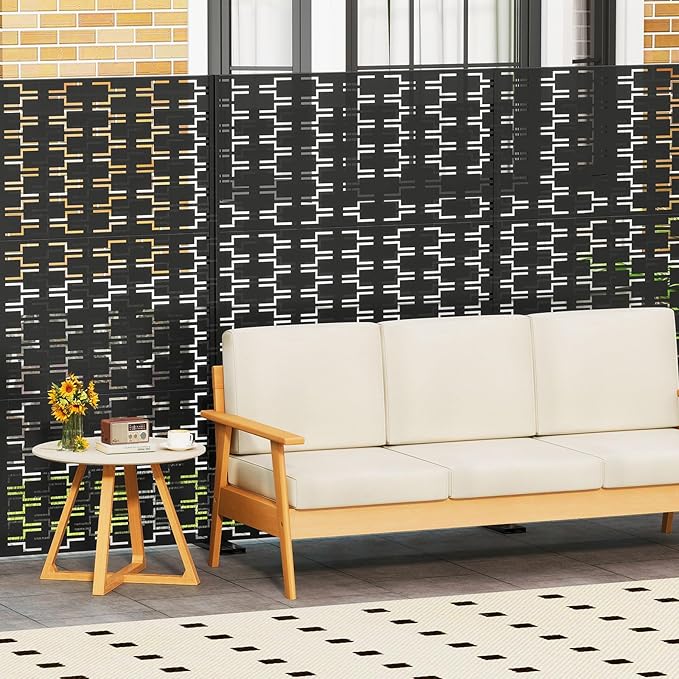 Giantex 2 Panels Metal Privacy Screen, 72''H x 48''W Powder-Coated Decorative Outdoor Fence Panel, Wall Divider for Room Separation, Freestanding Patio Divider for Balcony & Yard (Brick Pattern)