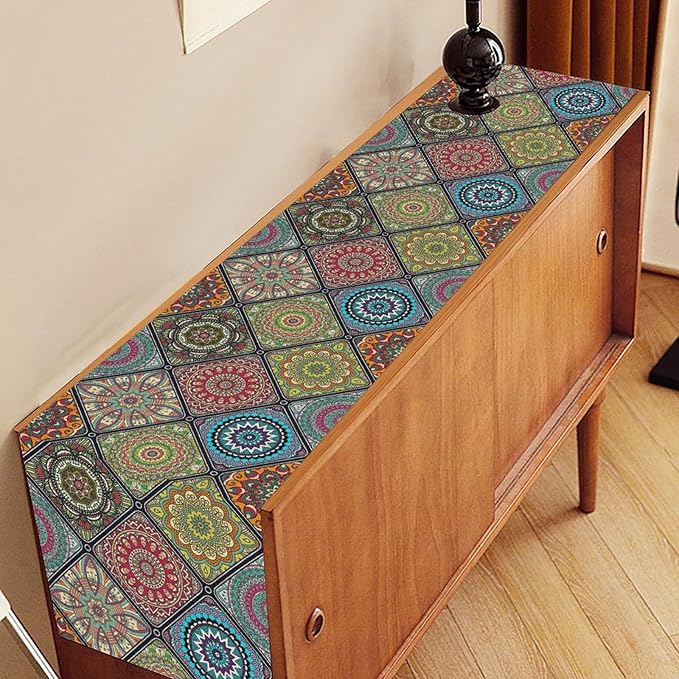 Bohemian Mandala Table Runner, Vintage Colorful Boho Geometric Floral Flower Antique Paisley Rustic Coffee Table Center Decor for Family Kitchen and Living Room Outdoor Table Decorations, 13"x36"
