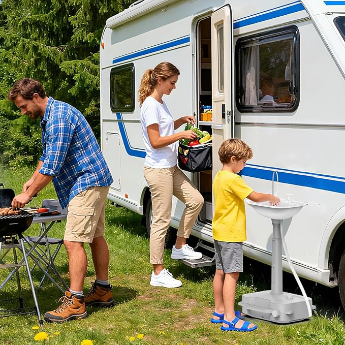 Portable Sink Hand Wash Station - 18L Capacity With USB Port or Battery Powered, Lightweight Camping Sink for Travel, Outdoor, Camping - Includes Soap Dispenser & Towel Holder