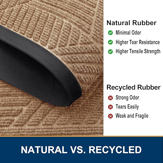 Smiry Front Door Mat Outside Entrance, Heavy Duty Sturdy Natural Rubber Doormat, Trap Dirt and Moisture, Easy Clean Low Profile Mats for Indoor Outdoor Entry, Irregular Triangle (47x24, Coffee)