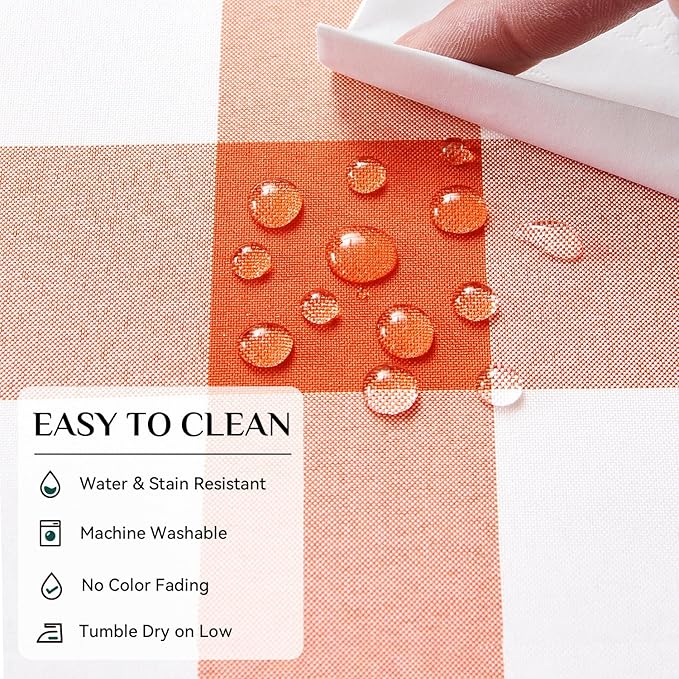 Softalker Gingham Checkered Tablecloth Rectangle - Outdoor Waterproof Buffalo Plaid Table Cloth, Stain Resistant Washable Table Cover for Picnic, Camping, Dining - Orange and White, 54 x 120 Inch