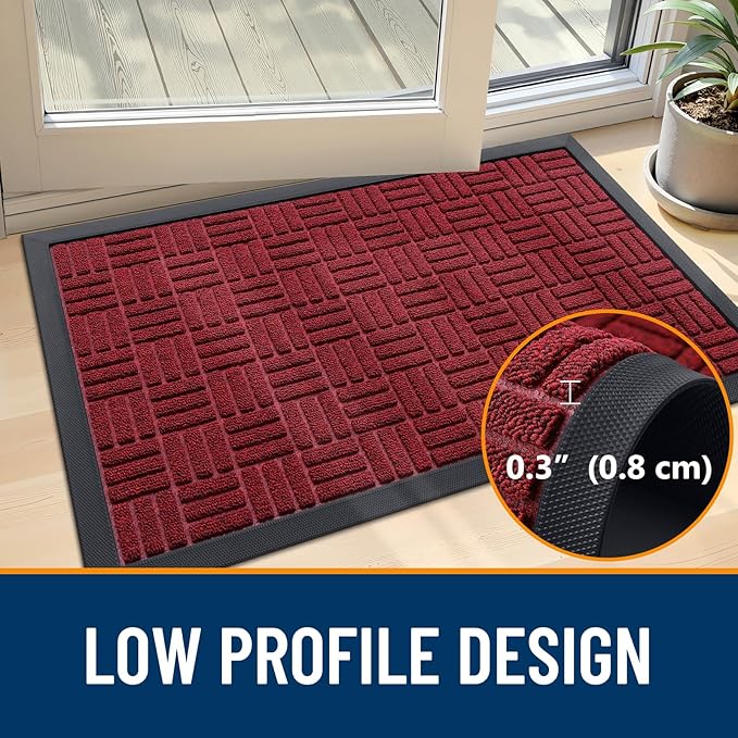 OLANLY Front Door Mat Outside Entrance 71x47, Absorbent, Heavy Duty Sturdy Natural Rubber Doormat Indoor Outdoor, Non-Slip, Stain and Fade Resistant, Low Profile Floor Mat for Entryway, Black Red