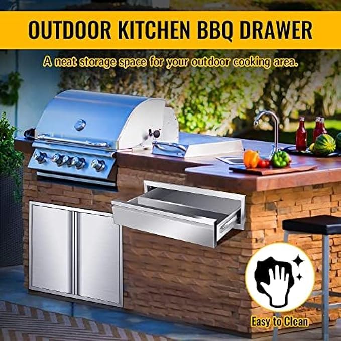 Flush Mount Stainless Steel Double Drawers with Recessed Handles for Outdoor Kitchens Or BBQ Island,-30W X 10H X 23D Inch
