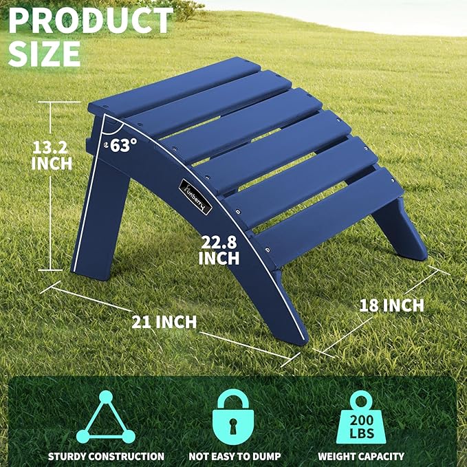 FUNBERRY Folding Adirondack Ottoman, HDPE All Weather Outdoor Foot Rest, Easy Storage Patio Footstool, Ottomans and Footstools for Outside