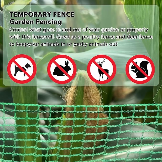 Garden Temporary Safety Fence, 5'x100' Roll with 50 Zip Ties, Resuable Plastic Mesh Fence for Garden Fencing, Construction, Snow Fencing, Animal Barrier, Poultry, Deer, Patio, Green