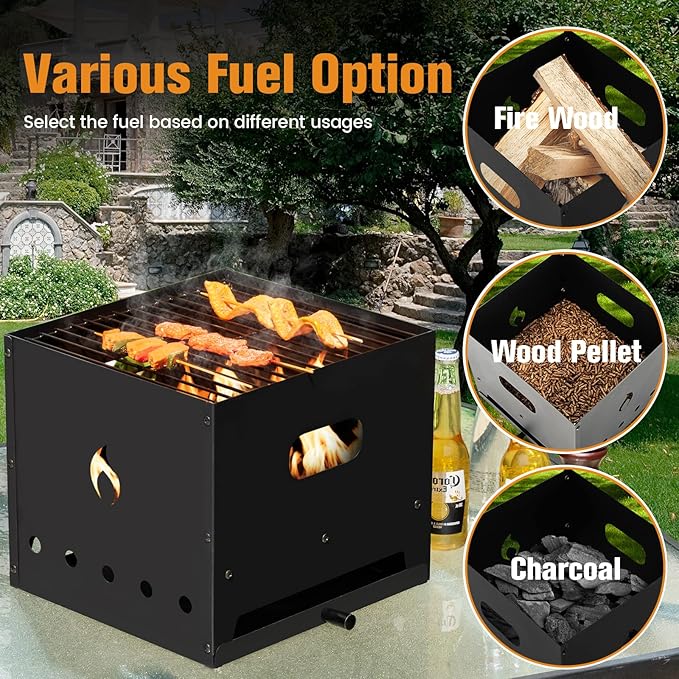 Giantex 4-in-1 Outdoor Pizza Oven Wood Fired, 2-Layer Pizza Maker Grill with Stone, Peel, Waterproof Cover, Cooking Grids, Detachable Grill Oven & Fire Pit for Outside Backyard BBQ