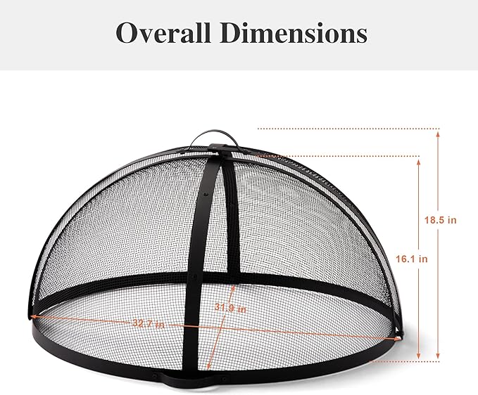 SUNCREAT Outdoor Fire Pit Spark Screen Cover Accessory, Patio Round Easy-Opening Fire Mesh Screen Guard, Heavy Duty Steel Fire Pit Ember Lid with Hinge, 32 Inch
