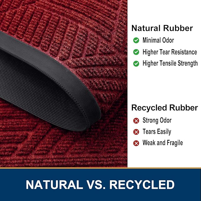 Smiry Front Door Mat Outside Entrance, Heavy Duty Sturdy Natural Rubber Doormat, Trap Dirt and Moisture, Easy Clean Low Profile Mats for Indoor Outdoor Entry, Irregular Triangle (47x32, Deep Red)