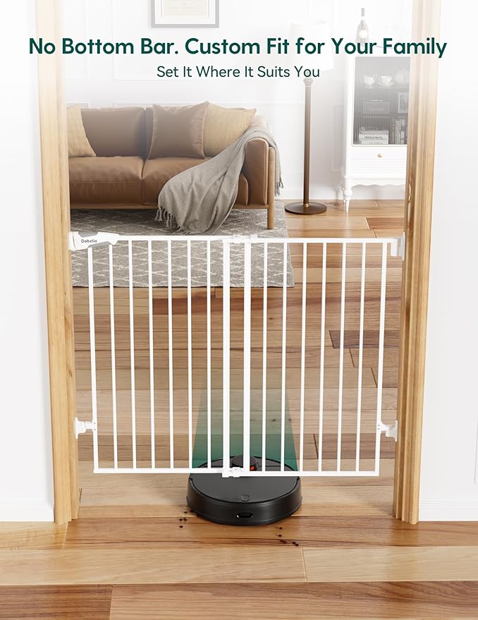 Babelio Baby Gate for Stairs, Kitchen & Doorways, No Bottom Bar| Easy Installation| One-Handed Operation| Auto-Close| Hardware Mount (Drill Needed) Safety Dog Gate (White - B17, 29-49" W, 28" H)