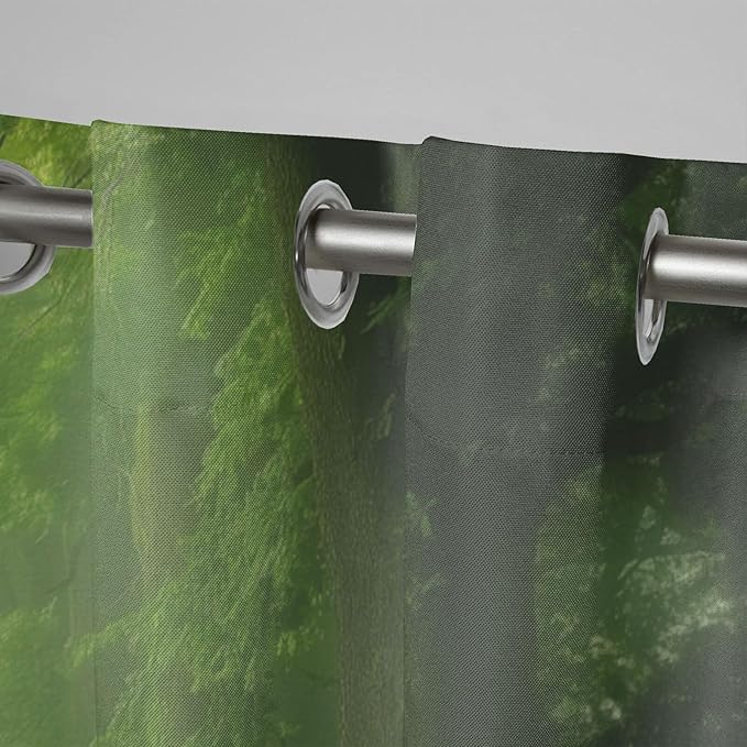Forest Theme Waterproof Outdoor Curtains for Patio,Dawn Trees Jungle Pattern,Privacy Weatherproof Grommet Outside Curtains for Porch, Pergola, Cabana,2 Panels,W36 x L84,Green