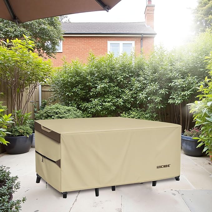 Outdoor Patio Furniture Cover - Heavy Duty Waterproof 600D Tough Canvas Protector for Rectangular Table Cover, All-Season Dining Table and Chair Covers (62L x 44W x 28H Inch)
