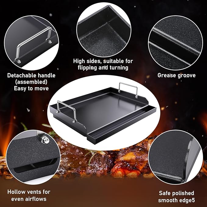 Cast Iron Griddle for Gas Grill, Nanoceramic Nonstick Flat Top Griddle Insert for Outdoor Gas Grill, 17" x 13" Flat Top Plate for Weber, Nexgrill, Charbroil Grills, Plancha Para Cocinar