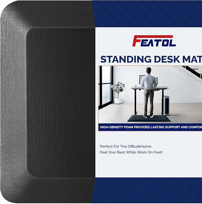 FEATOL Anti Fatigue Mat for Standing, 9/10 Extra Thick Ergonomic Standing Desk Mat, Comfort & Durable Memory Foam Standing Mat at Home,Office All Day (20" x 59", Black, 1PC)