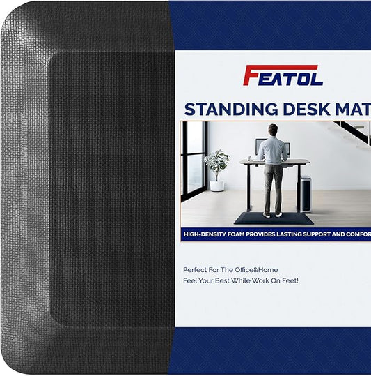 FEATOL Anti Fatigue Mat for Standing, 9/10 Extra Thick Ergonomic Standing Desk Mat, Comfort & Durable Memory Foam Standing Mat at Home,Office All Day (20" x 59", Black, 1PC)