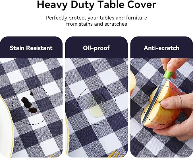 Romanstile Rectangle Vinyl Tablecloth, 100% Waterproof Buffalo Gingham Plastic Table Cloth, Heavy Duty Wipeable Checkered Table Covers for Outdoor, Camping, Picnic, Patio - 54 x 78, Navy Blue