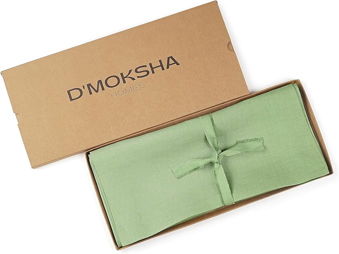 D'Moksha Homes Linen Sage Green Table Runner 84 Inches Long - 100% Pure Linen 14 x 84 Inch Table Runner for Dining, Winter, Holiday - Machine Washable