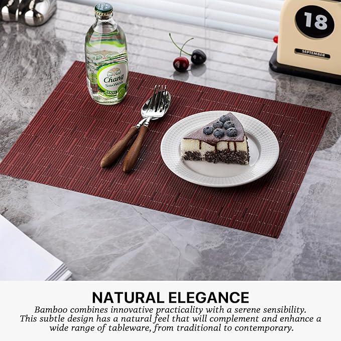 LEXMORE Placemats Set of 6 Vinyl/Plastic Woven Place Mats for Kitchen Table Indoor/Outdoor Washable Placemat Wipeable Dining Table Mats(Burgundy)