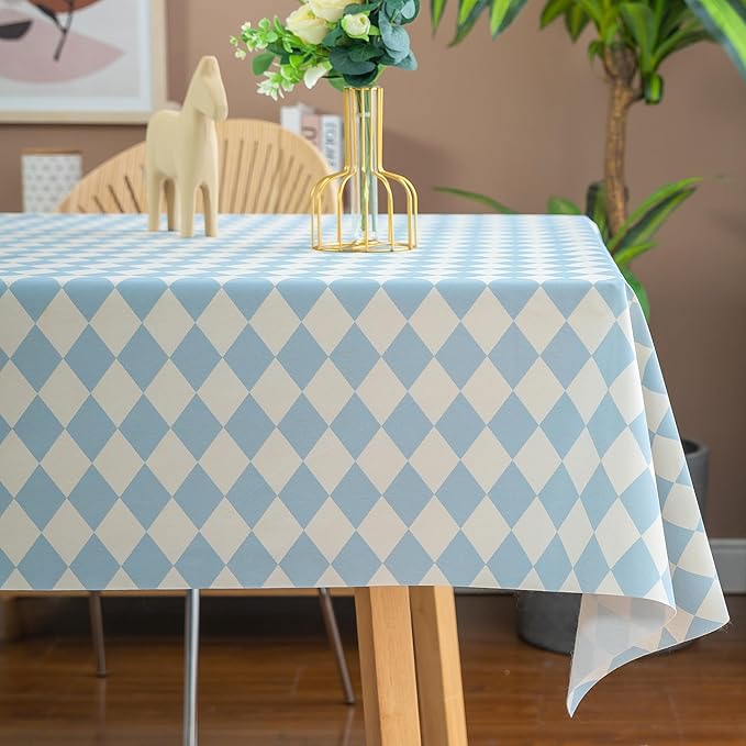 Rectangle Table Cloth,100% Waterproof Tablecloth Oil Proof Spill Proof Vinyl Table Cloth, Wipe Clean Plastic Table Cover for Dining, Camping, Indoor and Outdoor 54" x 102",Blue Checkered
