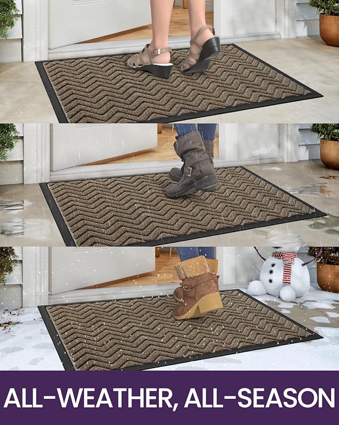 DEXI Front Door Mat Outside Entrance, 2x4 ft Rubber Entry Doormat Heavy Duty, Welcome Mats Non Slip for Inside House Floor Entryway Back Doors Exterior Patio, Chevron Brown