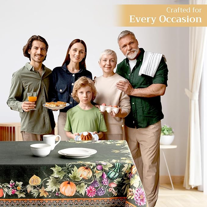 Maison d' Hermine Table Cloth Rectangle Table 100% Cotton 70 x 90 Inches Fall Tablecloth Reusable Everyday Use for Thanksgiving Christmas Decorations Dining Farmhouse (Pumpkin Garden - Dark Green)