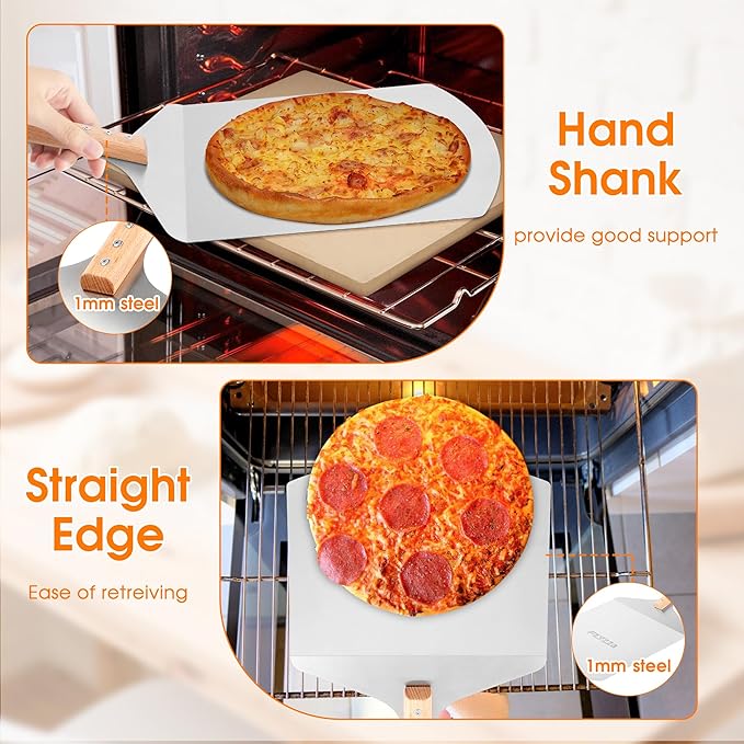12 inch Pizza Peel for Large Oven, Pizza Spatula with Ergonomic Handle for Pizza Oven Baking, Turing Peel for Pizza, Dough, Bread Pastry, 12"W x 14.6"L