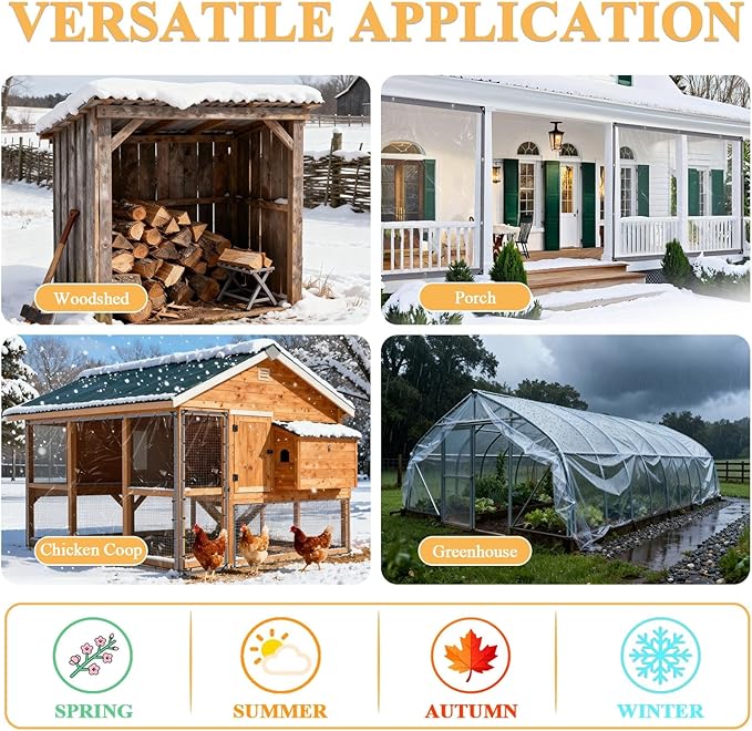 14x16 FT Clear Vinyl Patio Enclosure Panels - Heavy Duty Waterproof Clear Tarps with Reinforced Edges & Grommets for Temporary Winter Porch Enclosure & Deck Enclosure