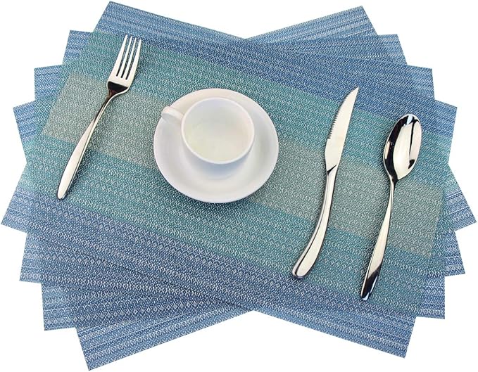 Vinyl Placemats,Washable Table Mats Easy to Clean Woven Placemats for Dining Table Set of 4(Blue)
