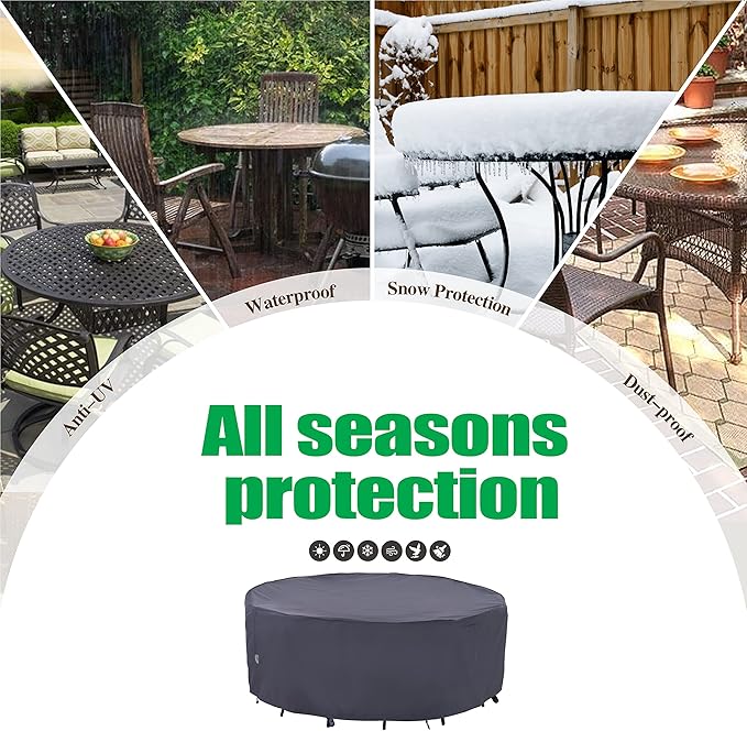 F&J Outdoors Outdoor Patio Furniture Covers, Waterproof UV Resistant Anti-Fading Cover for Large Round Table Chairs Set, Grey, 84" Dia x 27.5" H