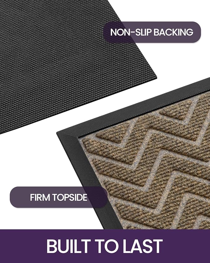 DEXI Front Door Mat Outside Entrance, 2x4 ft Rubber Entry Doormat Heavy Duty, Welcome Mats Non Slip for Inside House Floor Entryway Back Doors Exterior Patio, Chevron Brown